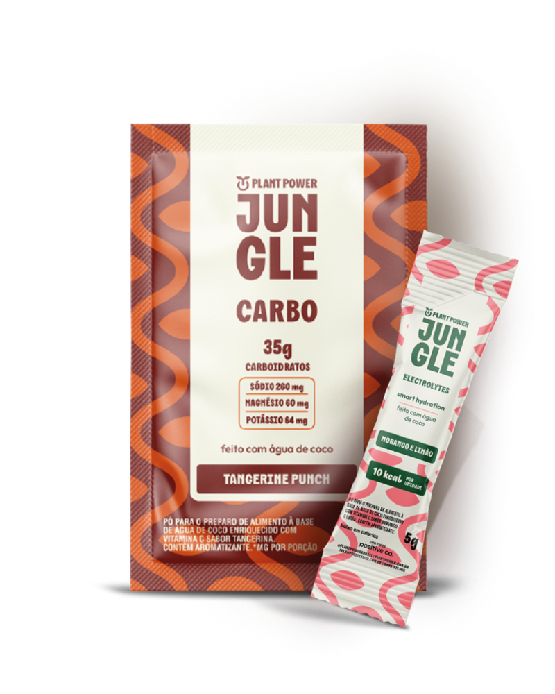 Jungle Carbo Tangerina Sachê 40g (10unid) + Jungle Electrolytes Morango e Limão 5g (14unid)