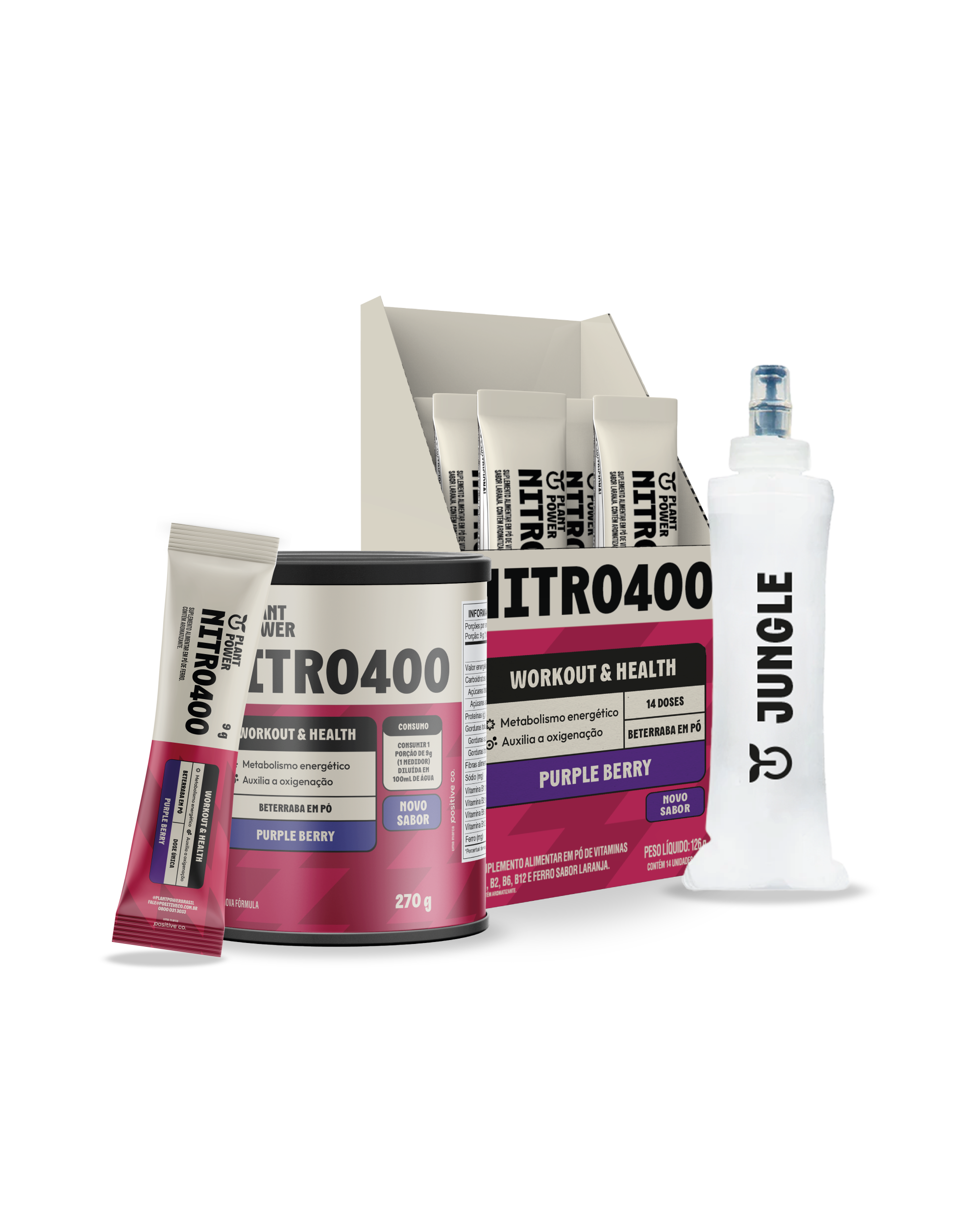 Kit Performance (1 Lata + 1 Caixa Nitro400 Purple Berry + Flask)