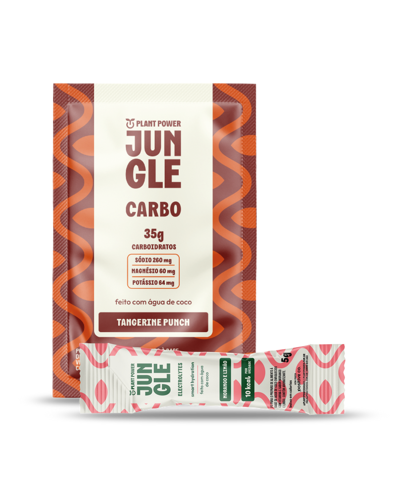 Jungle Carbo Tangerina Sachê 40g (10unid) + Jungle Electrolytes Morango e Limão 5g (14unid)