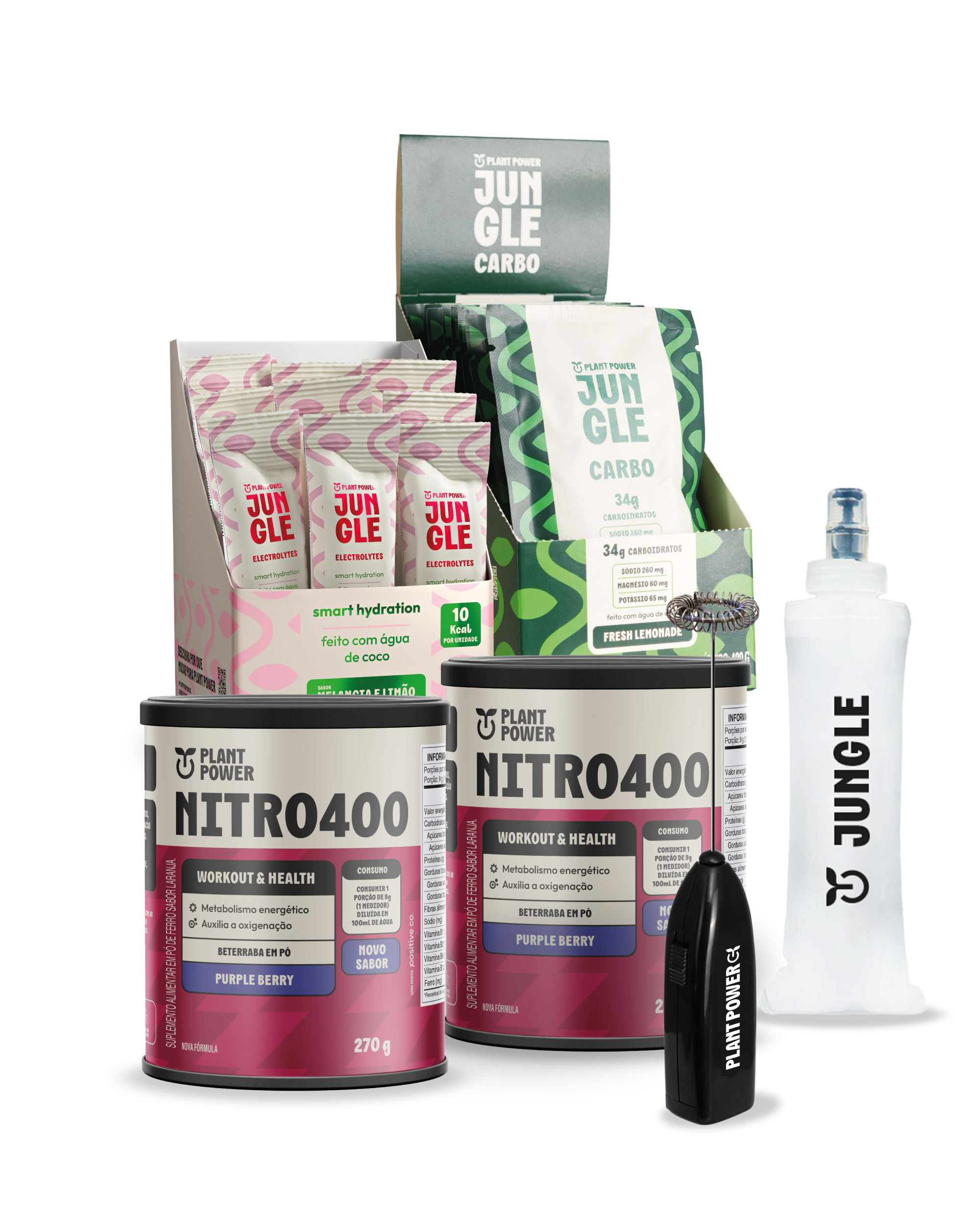 Kit Energia & Hidratação (Nitro400 + Jungle Electrolytes + Carbo + Brindes)